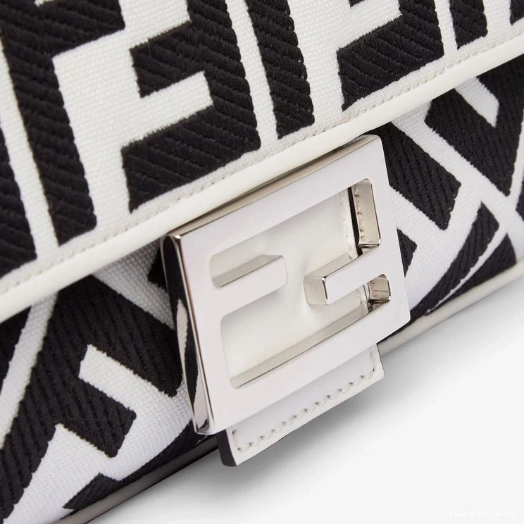 Cheap Baguette Motif White Fendi In FF Medium Bag Canvas Black 0823